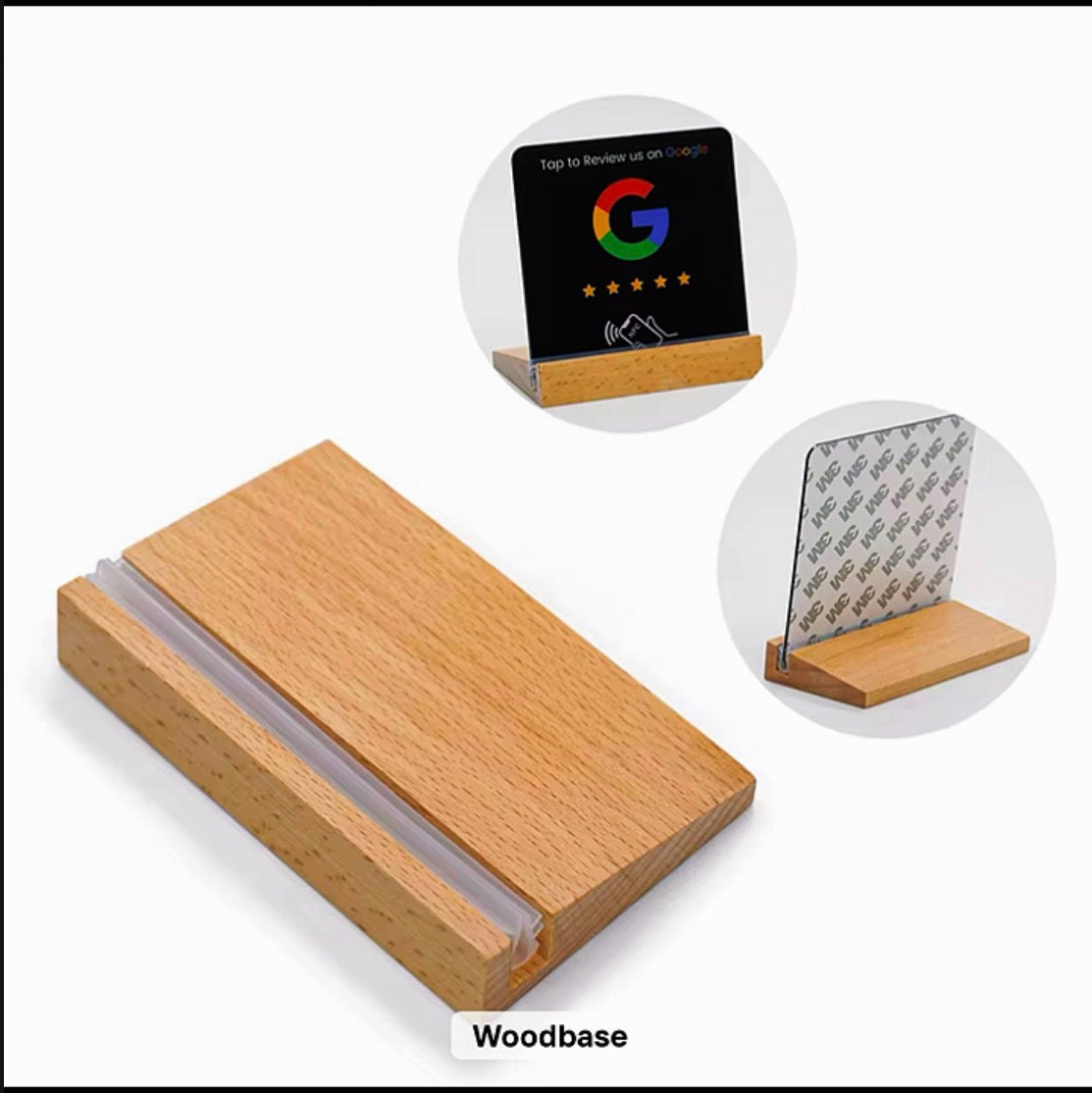 Wood base stand for NFC business sticker